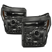 Ford Super Duty 11-15 Strålkastare Projektor - LED Halo - DRL - Röktonade Spyder Auto